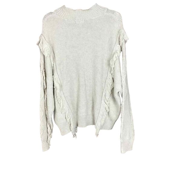 Leith Womens Sweater Small Beige Cream Cable Knit Fringe Mock Neck NWT - Picture 5 of 11